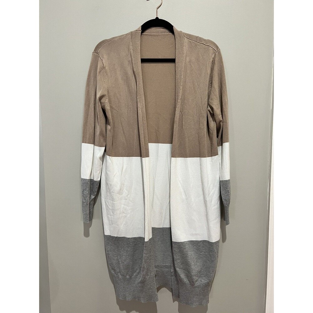 Amazon Brand Long Tri-Colored Cardigan - Large